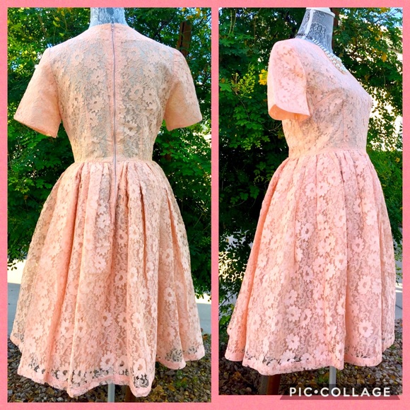 💕 VINTAGE pink LACE party DRESS! - Picture 3 of 12